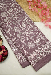 Uniform sarees Malgudi printed silk warli art designs - Pastel Purple