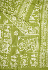 Uniform sarees Malgudi printed silk warli art designs - Pastel green