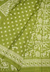 Uniform sarees Malgudi printed silk warli art designs - Pastel green