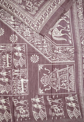 Uniform sarees Malgudi printed silk warli art designs - Pastel Purple