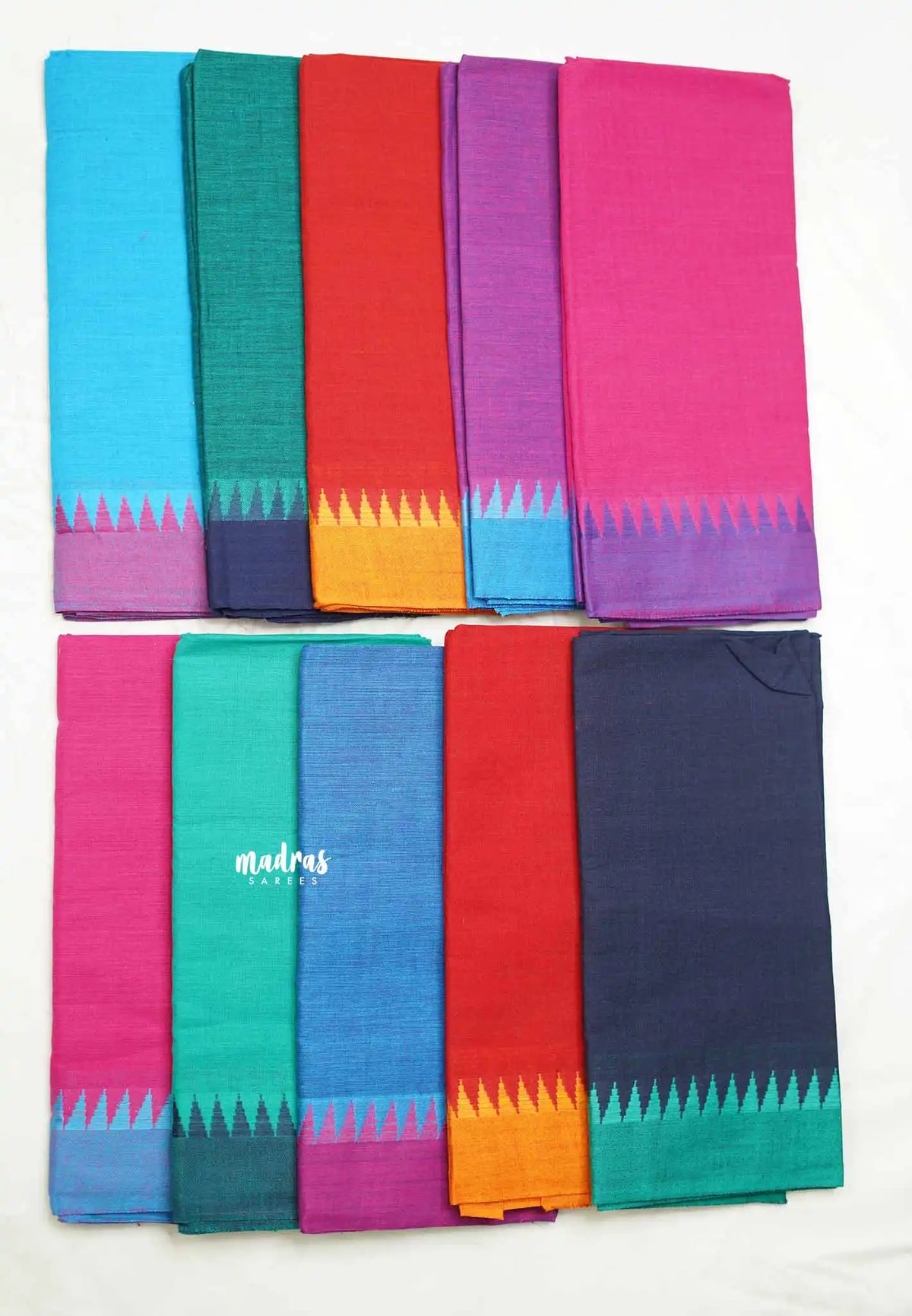 Navratri Special Bloue Bits - Mangalgiri cotton with temple border Pack of 10 - Design 1