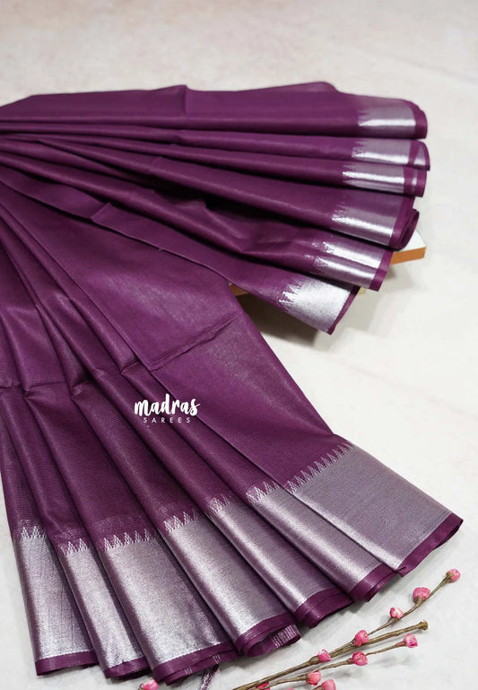Royal Purple - Mangalgiri semi pattu with silver getti border