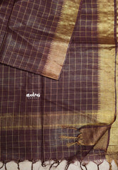 Mangalgiri semi pattu checks body with getti border  - Deep brown