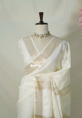 Ivory White - Mangalgiri semi pattu body with getti border with Double Blouse Combo - Best for Festive Wear