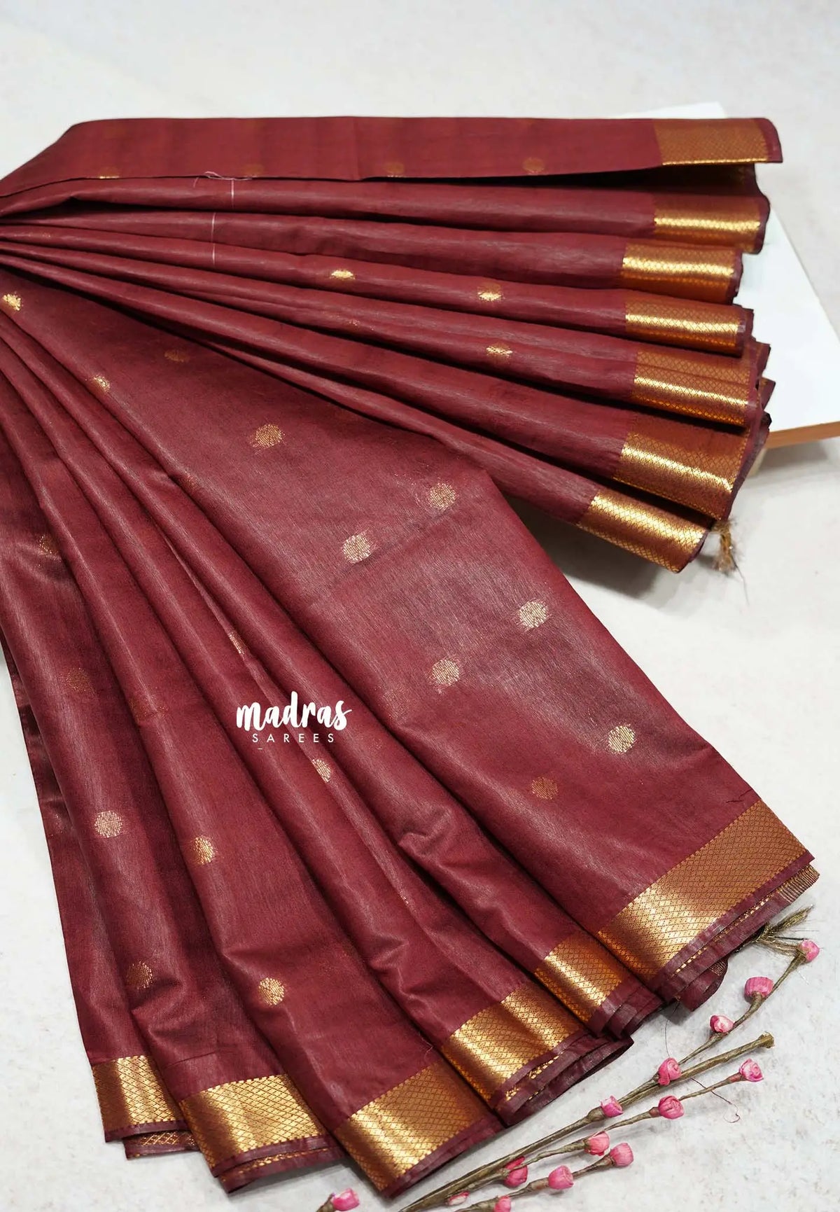 Majestic Maroon - Mangalgiri semi pattu with small zari Border