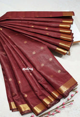 Majestic Maroon - Mangalgiri semi pattu with small zari Border