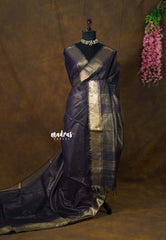 Midnight Jamun Purple - Mangalgiri semi pattu checks body with getti border - Best for Festive Wear