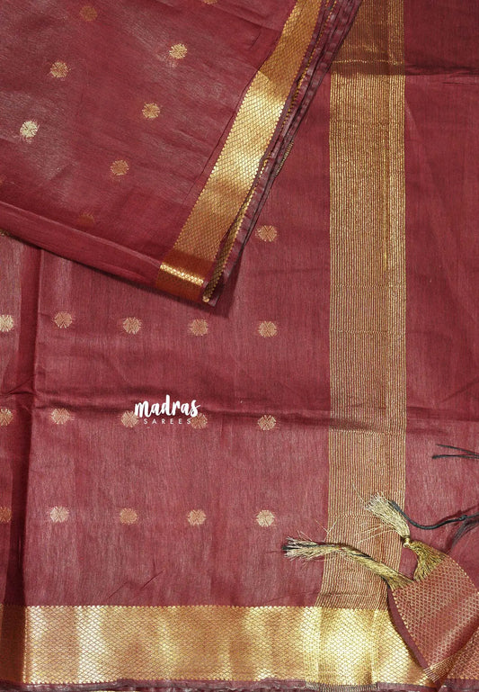 Majestic Maroon - Mangalgiri semi pattu with small zari Border