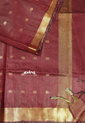 Majestic Maroon - Mangalgiri semi pattu with small zari Border