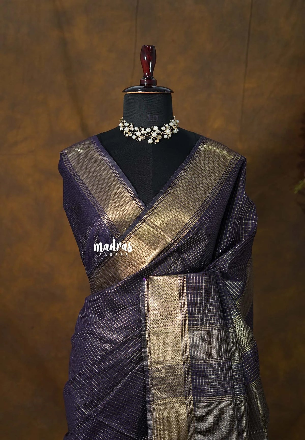 Midnight Jamun Purple - Mangalgiri semi pattu checks body with getti border - Best for Festive Wear