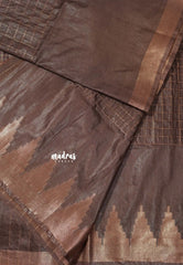 Chocolate Brown - Mangalgiri semi pattu checks body with Temple border