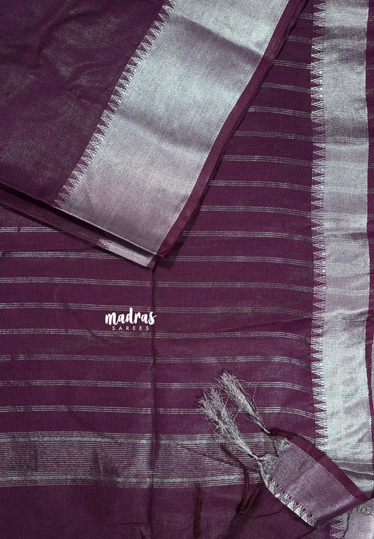 Royal Purple - Mangalgiri semi pattu with silver getti border