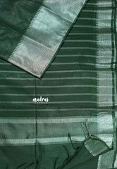 Deep Green Glow - Mangalgiri semi pattu with silver getti border