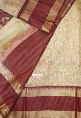 Mangalgiri semi pattu pen kalamkari body with getti rettapet border  - Maroon