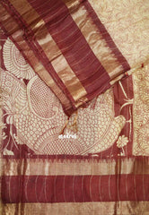 Mangalgiri semi pattu pen kalamkari body with getti rettapet border  - Maroon