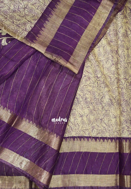 Mangalgiri semi pattu pen kalamkari body with getti rettapet border  - Winered