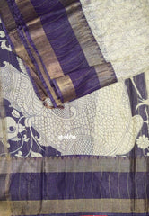 Mangalgiri semi pattu pen kalamkari body with getti rettapet border  - Purple