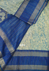 Mangalgiri semi pattu pen kalamkari body with getti rettapet border  - Royal blue