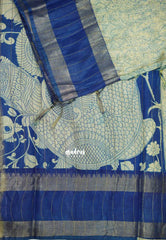 Mangalgiri semi pattu pen kalamkari body with getti rettapet border  - Royal blue