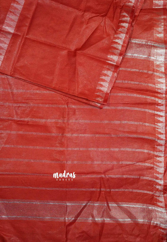 Dark Red - Mangalgiri semi pattu plain body with small temple border