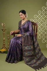 Muted Purple - Ananya - Soft Mangalore Silk Saree Metallic Shades with Patola Prints - Perfect for Office Wear | Casual Wear