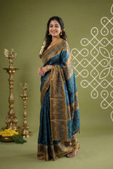Teal Blue - Ananya - Soft Mangalore Silk Saree Metallic Shades with Patola Prints - Perfect for Office Wear | Casual Wear