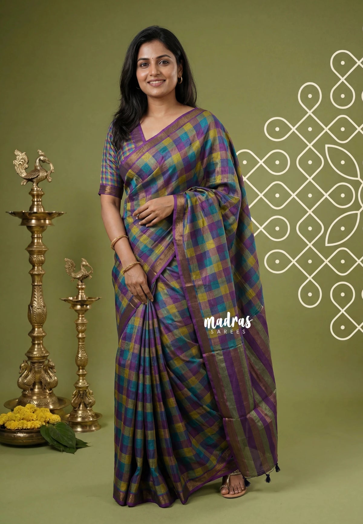 Regal Rainbow Kattam - Ananya - Soft Mangalore Silk Saree with Madras Checks Kattam - Best for Office Wear