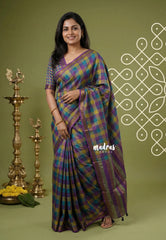 Regal Rainbow Kattam - Ananya - Soft Mangalore Silk Saree with Madras Checks Kattam - Best for Office Wear