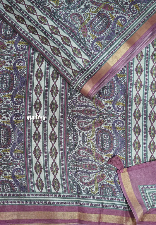 Multicolor with onion purple  border and blouse - Ananya - Soft Mangalore silk