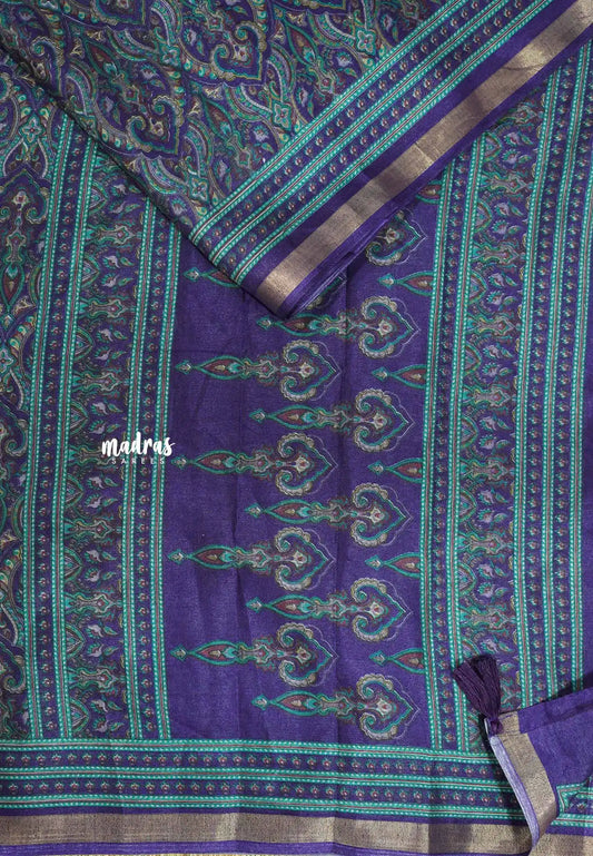 Multicolor with violet border and blouse - Ananya - Soft Mangalore silk