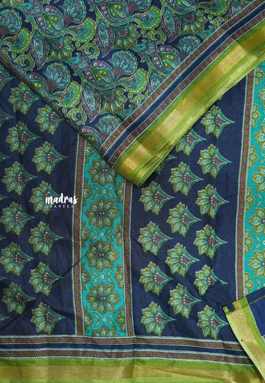 Multicolor with green border and blouse - Ananya - Soft Mangalore silk