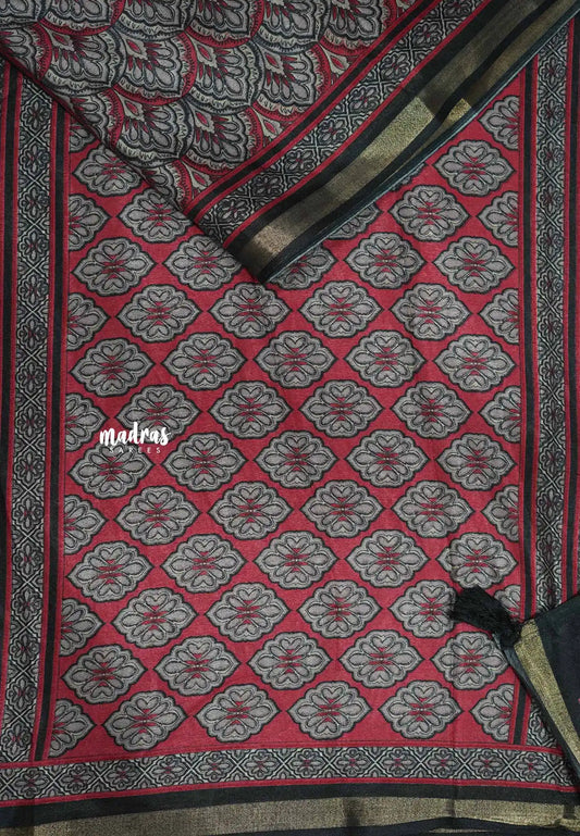 Multicolor with black border and blouse - Ananya - Soft Mangalore silk
