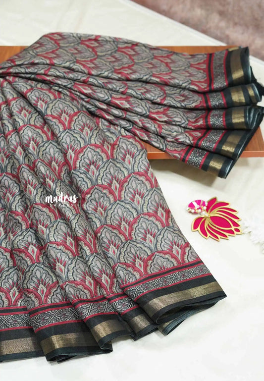 Multicolor with black border and blouse - Ananya - Soft Mangalore silk