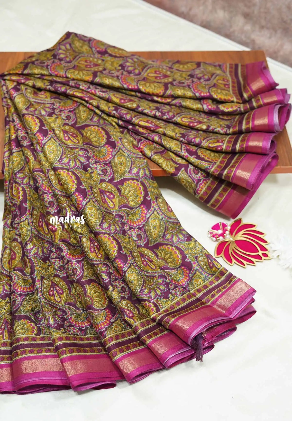 Multicolor with magenta pink border and blouse - Ananya - Soft Mangalore silk