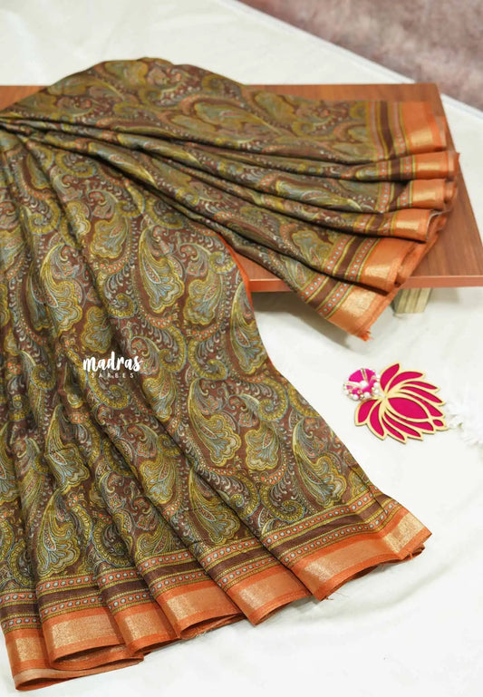 Multicolor with orange border and blouse - Ananya - Soft Mangalore silk