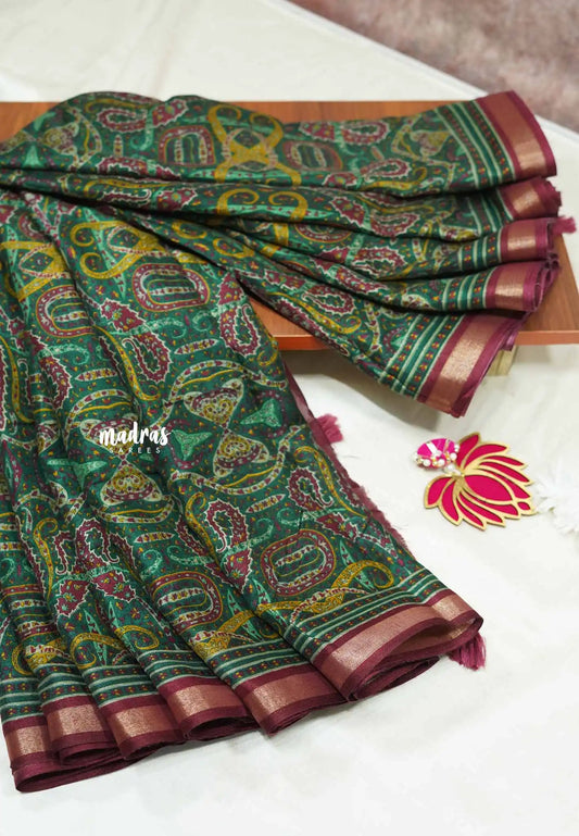Multicolor with winered border and blouse - Ananya - Soft Mangalore silk