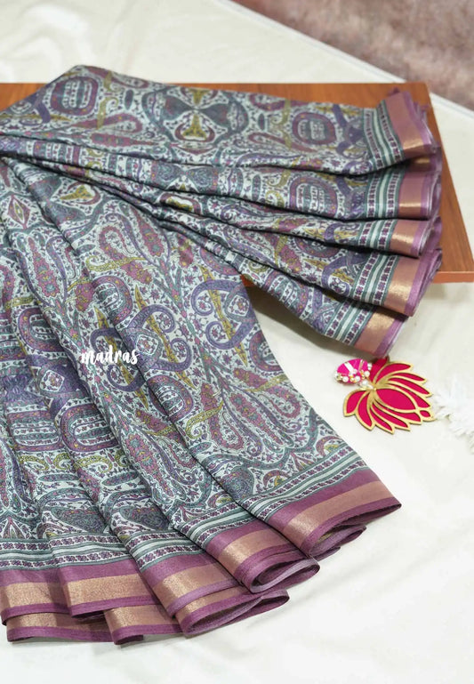 Multicolor with onion purple  border and blouse - Ananya - Soft Mangalore silk