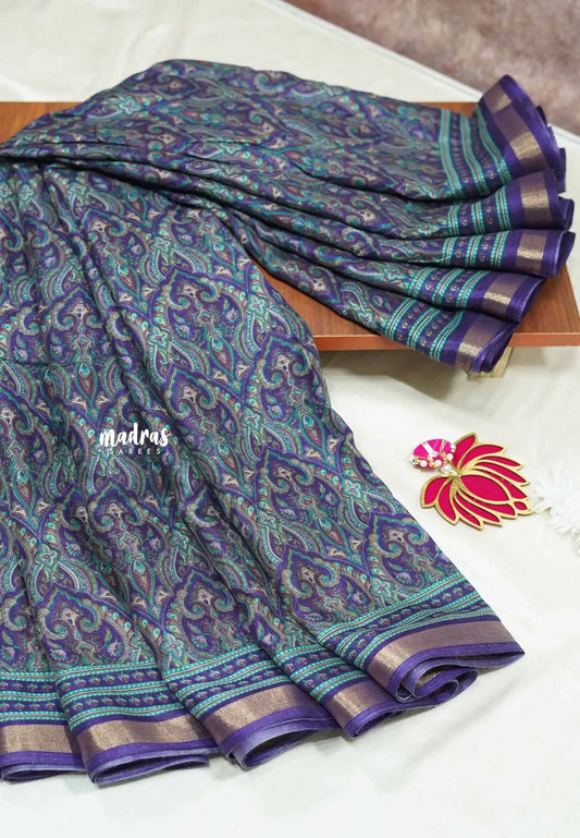 Multicolor with violet border and blouse - Ananya - Soft Mangalore silk