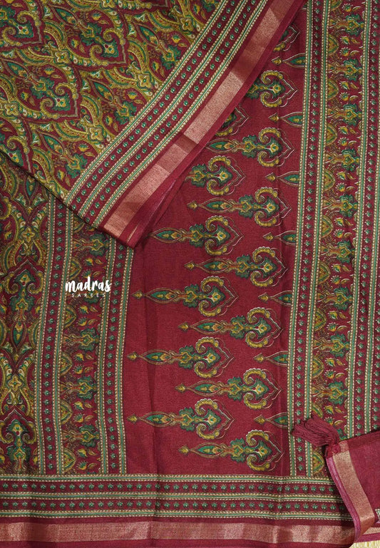 Multicolor with maroon border and blouse - Ananya - Soft Mangalore silk