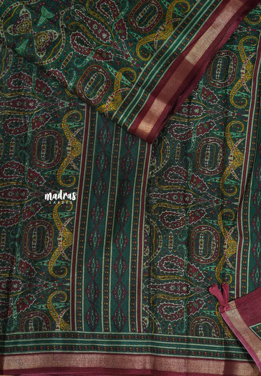 Multicolor with winered border and blouse - Ananya - Soft Mangalore silk