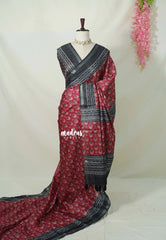 Mild Rosewood Maroon - Ananya - Soft Mangalore Silk Saree with Bagru Prints - Best for Office Wear