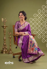 Magenta Glow - Manjari - Raw Silk Premium Paithani Weaving Border and Pallu - Best for Small Functions | Pooja | Reception