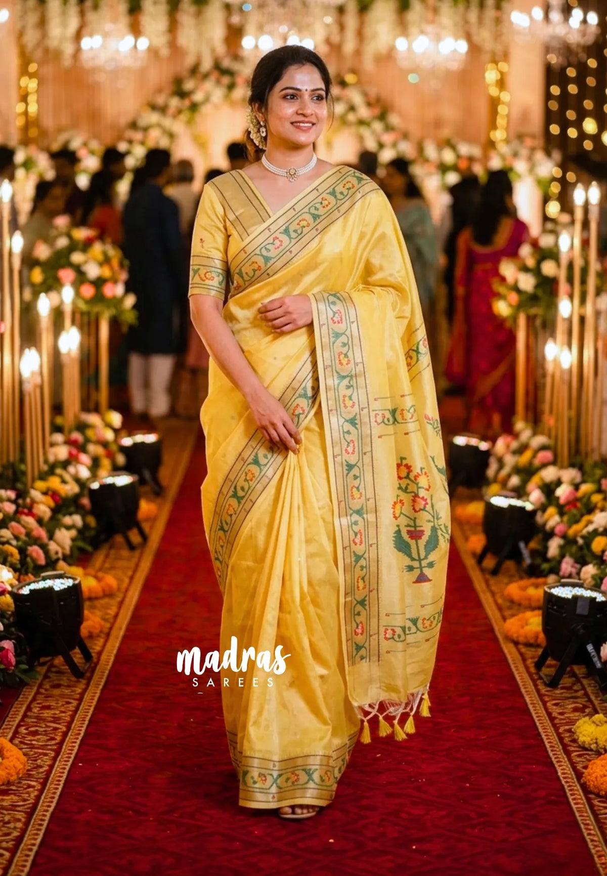 Creamy Yellow - Manjari - Raw Silk Premium Paithani Weaving Border and Pallu - Best for Small Functions | Pooja | Reception