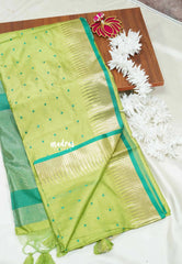 Pastel Green - Manjari - Premium raw silk with full weaving buttas body