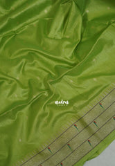 Light Lime Green - Manjari - Raw Silk Premium Paithani Weaving Border and Pallu - Best for Pooja Functions | Reception