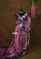 Onion Pink - Manjari - Raw silk with Traditional Temple Border - Best for Small Functions | Pooja | Sabha katcheri