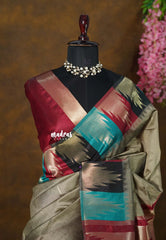 Taupe Grey - Manjari - Raw silk with Traditional Temple Border - Best for Small Functions | Pooja | Sabha katcheri