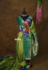 Fresh Olive Green - Manjari - Raw silk with Traditional Temple Border - Best for Small Functions | Pooja | Sabha katcheri