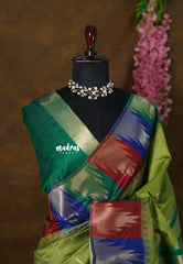 Fresh Olive Green - Manjari - Raw silk with Traditional Temple Border - Best for Small Functions | Pooja | Sabha katcheri