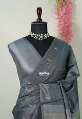 Jet Grey - Manjari - Raw Silk Saree Ikkat Weaving with Pallu and Blouse - Best for Small Functions